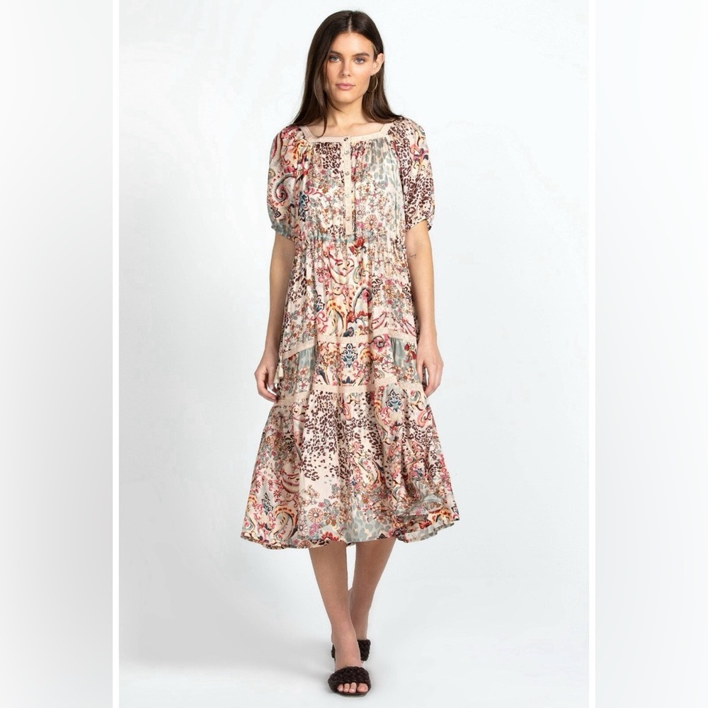 Johnny Was Jungle Paisley Zenovia Silk Midi Dress